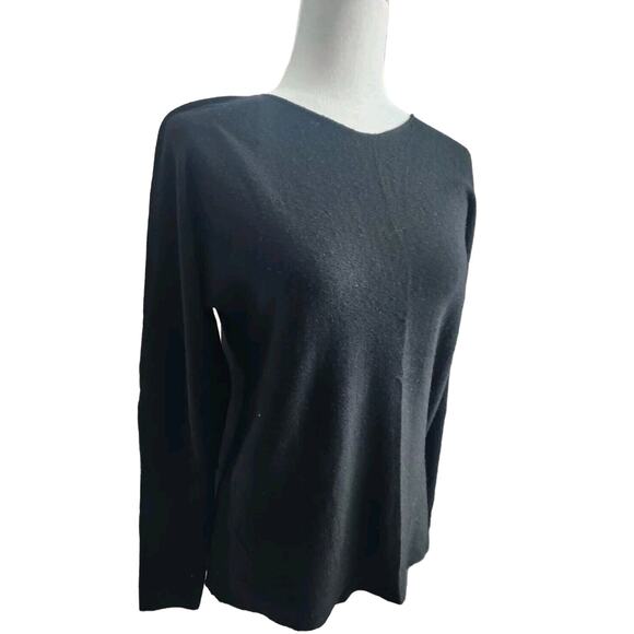 MAX STUDIO Pullover Sweater Womens M 100% Extra Fine Merino Wool Knit Top Black - Picture 2 of 8